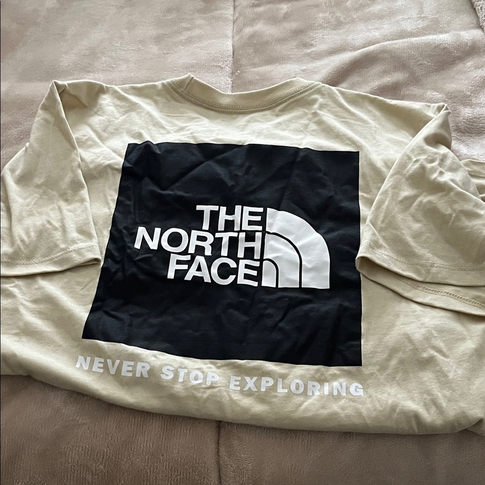 The North Face Tan T-Shirt with Black and White Logo